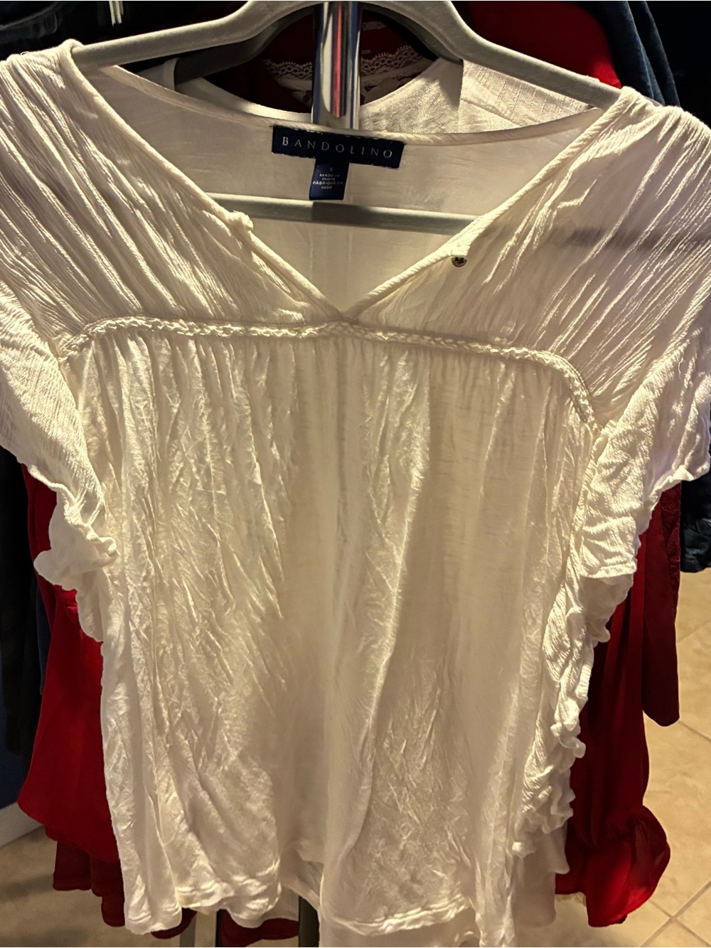 2 tops Bandolino  V-Neck Short Sleeve Blouse one white one red Small